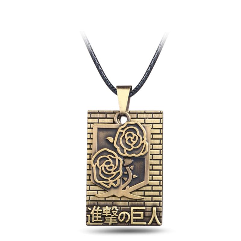 

Anime Attack on Titan Necklace Men Metal Square Pendant Necklace Women Rope Chain Cosplay Jewlery Roses badge kolye collier