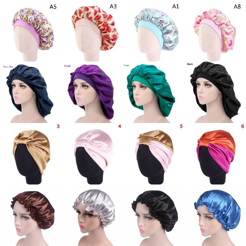 

Women Night Sleep Hat Silk Head Wrap Shower Cap Hair Styling Tools Adjust Satin Bonnet Hair Styling Cap Long Care 29 Styles