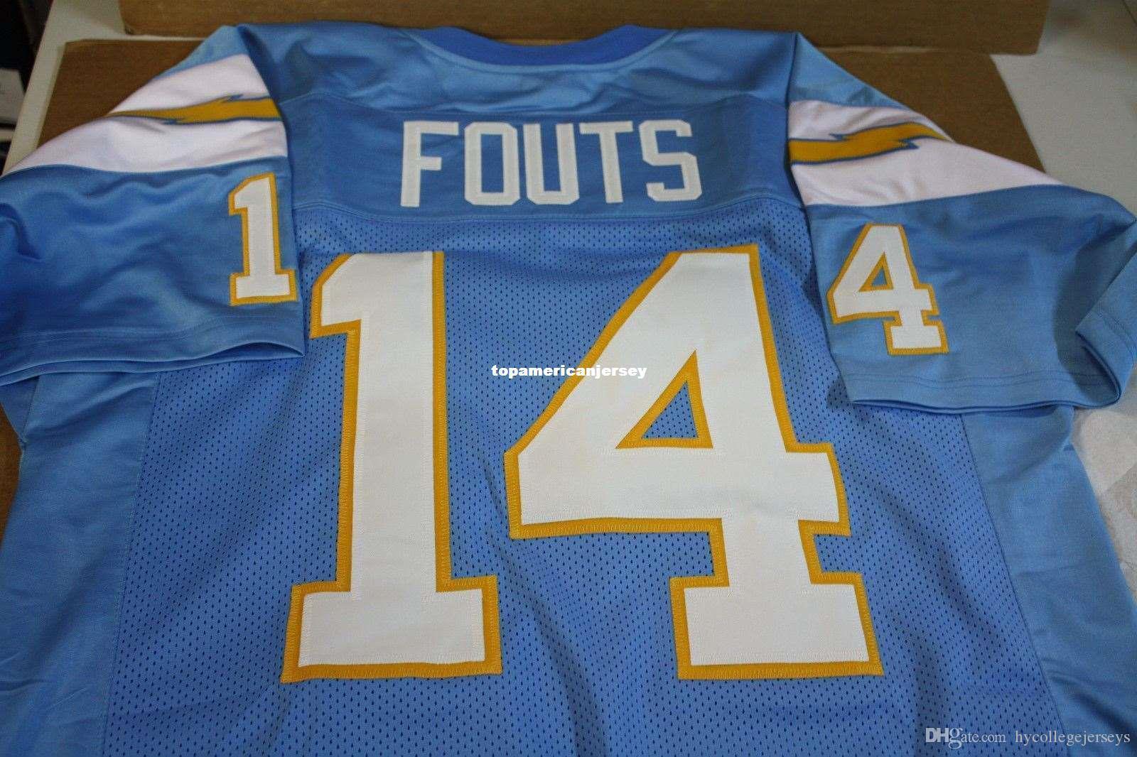 

Cheap Retro #14 DAN FOUTS CUSTOM MITCHELL & NESS Jersey HOF 1993 bule Stitching men's Football Jerseys Rugby, Blue