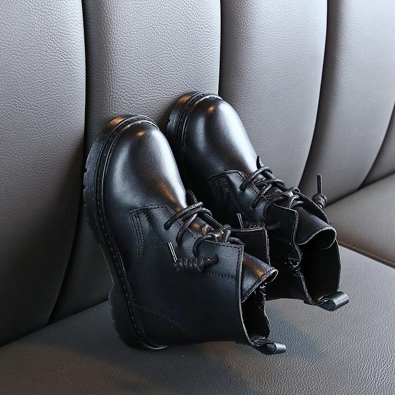 

New Kids Boots Genuine Leather Boots Side Zipper Boys Casual Shoes Children Autumn Winter Botas High Top Plush Warm Shoes, Black single boots
