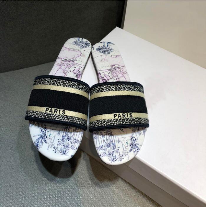 

2021 Christianes Women Sandals Slippers Embroidery Designers Slides Sandal Flip Flops Striped Beach Leather Rubber Flower Slipper Loafers With Box 35-42, #29