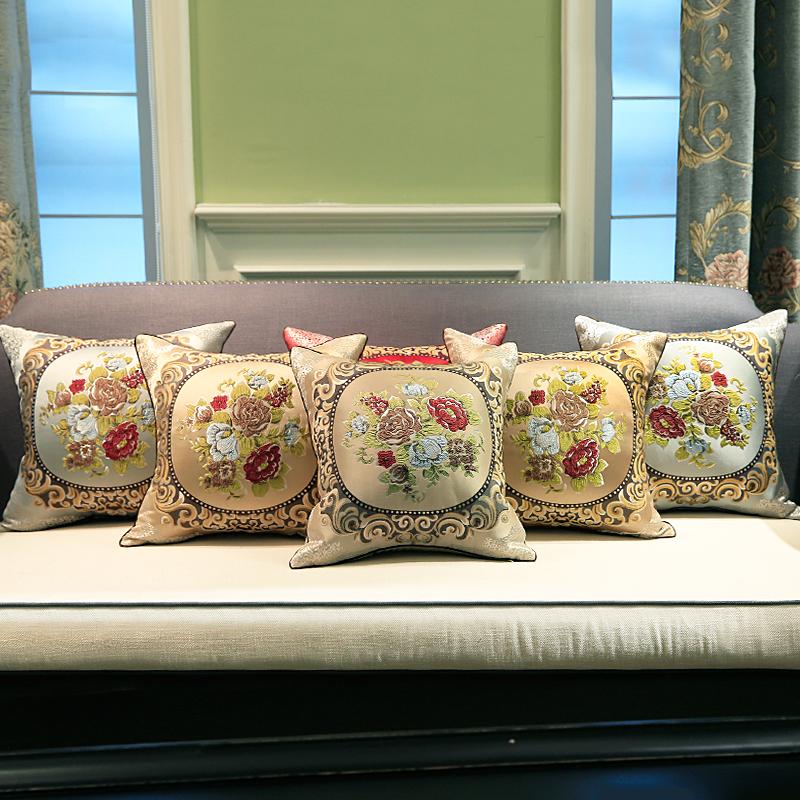 

Europe Jacquard pillow case cushion cover jacquard flower cushions for sofa decorative embroidery pillow case, Beige