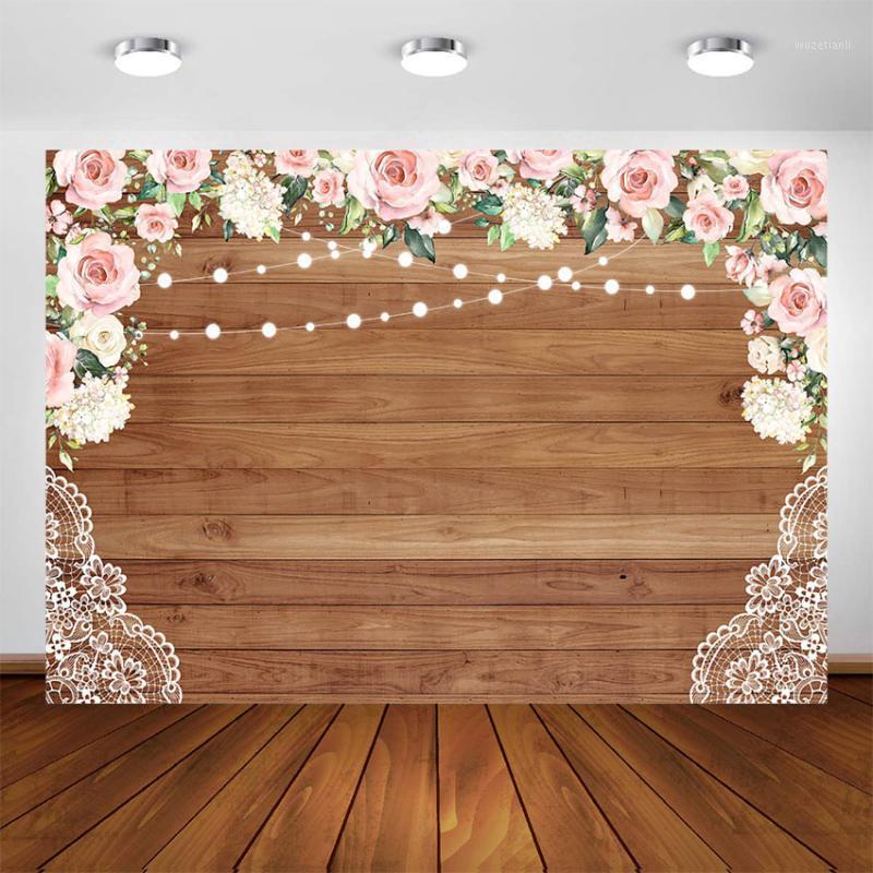 

Bridal Shower Backdrop for Photography Birthday Party Decor Background Rustic Wedding Flowers Wood Wall Photo Booth Backdrops1