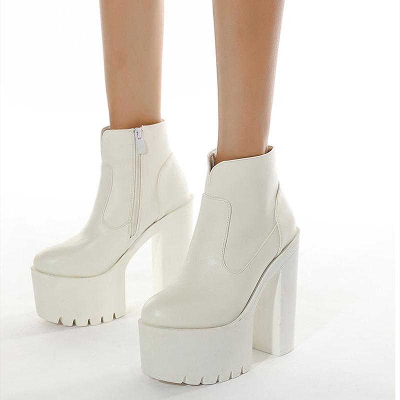 

Women's Gothic Platform Ankle Boots Ladies Zip Chunky Pump Female Punk High Heel Woman Thick Heel Women Non Slip Shoes Plus Size, Black