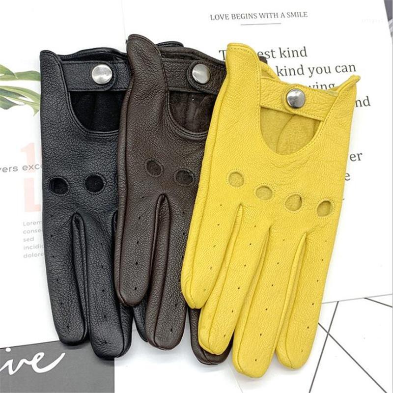 

Five Fingers Gloves Autumn Winter Men's Genuine Leather 2021 Touch Screen Fashion Breathable Black Sheepskin Mittens1