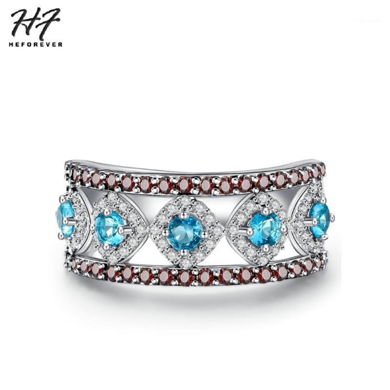 

Ethnic Trendy Ring For Women Girl White Gold Color Blue +CZ Fashion Jewelry Party Work Gift YG015 Band Rings, Silver