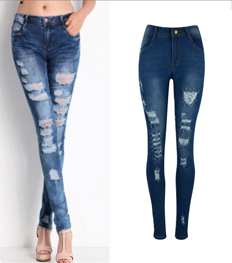 

calas Tempo-limitado Venda Brim Jeans Mulher Mujer Produtos Competitivos Fora Elstica de Algodo Puro Buracos Namorado Lpis Ps KX8Y, Dark blue