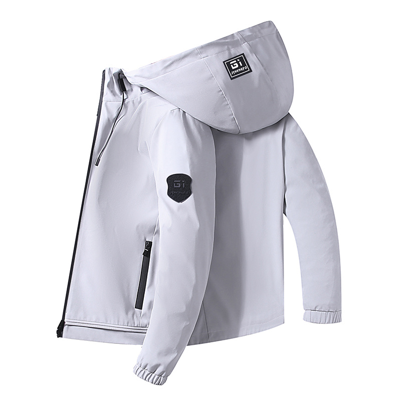 

Men's Bomber Jacket Solid Hooded Zipper Jackets Man Casual Polyester Winter Male Jacket Print Patch Windbreaker Mens Jacket Coat, Grey
