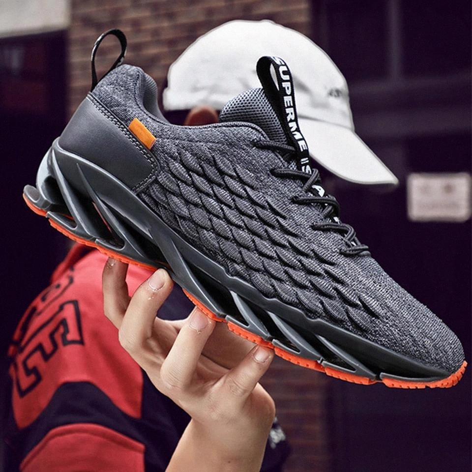 

2020 Spring New Fish Scale Blade Casual Lace-up Comfortable Running Men Breathable Gym Fly Woven Mesh Fashion Shoes Sneakers #359L, Black