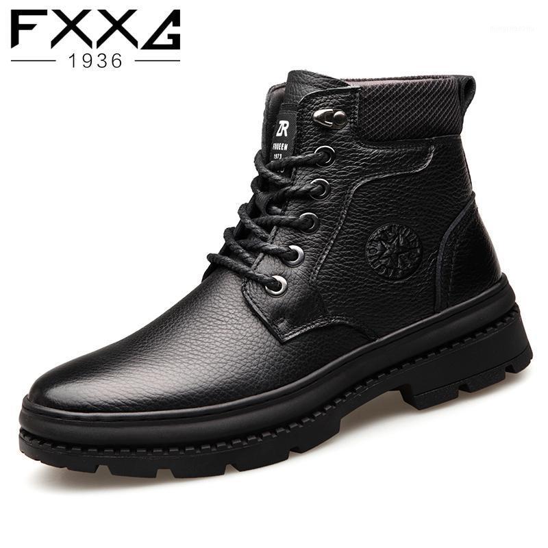 

Leather men's ankle boots snowshoes men's ankle boots high helper winter warm down leather 59101, Black