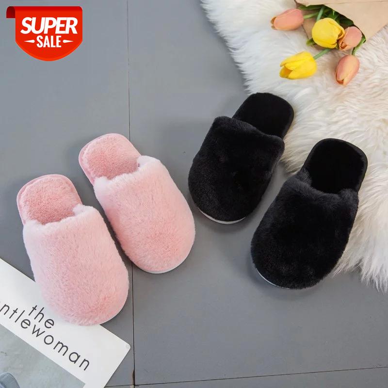 

HKXN 2020 Autumn Warm New Soft Plush Cotton Cute Slippers Non-Slip Floor Indoor House Home Furry Slippers Bedroom Women Shoes T #qo60, Black