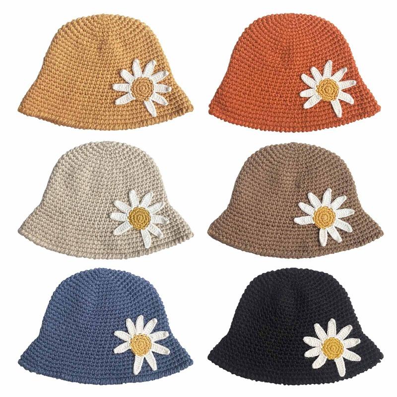 

Wide Brim Hats Big Daisy Women's Winter Soft Wool Hand Knit Bucket Hat Cap Beanie, Yw