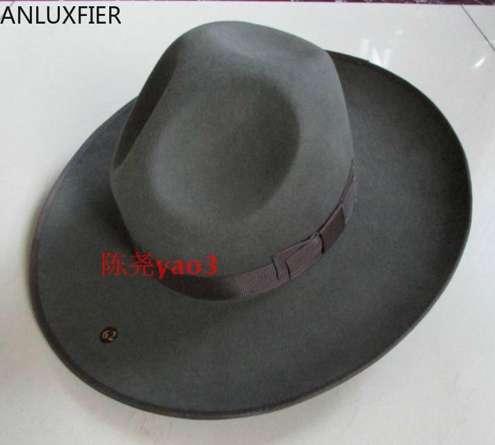 

B-8127 Men's 100% Woolen Fedoras Hat Wide Brim Oversize 12cm Woolen Hat Fashion Wool Felt Fedora Cap Equestrian, Black