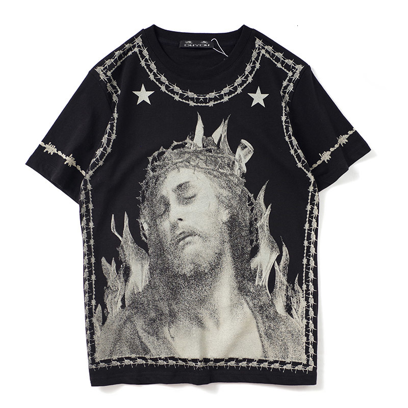 

Fire of Jesus Shirts Streetwear Men Hip Hop Harajuku Style Casual Printed Short Sleeve Tshirts Male Fashion Top Tees Eqjz, Black