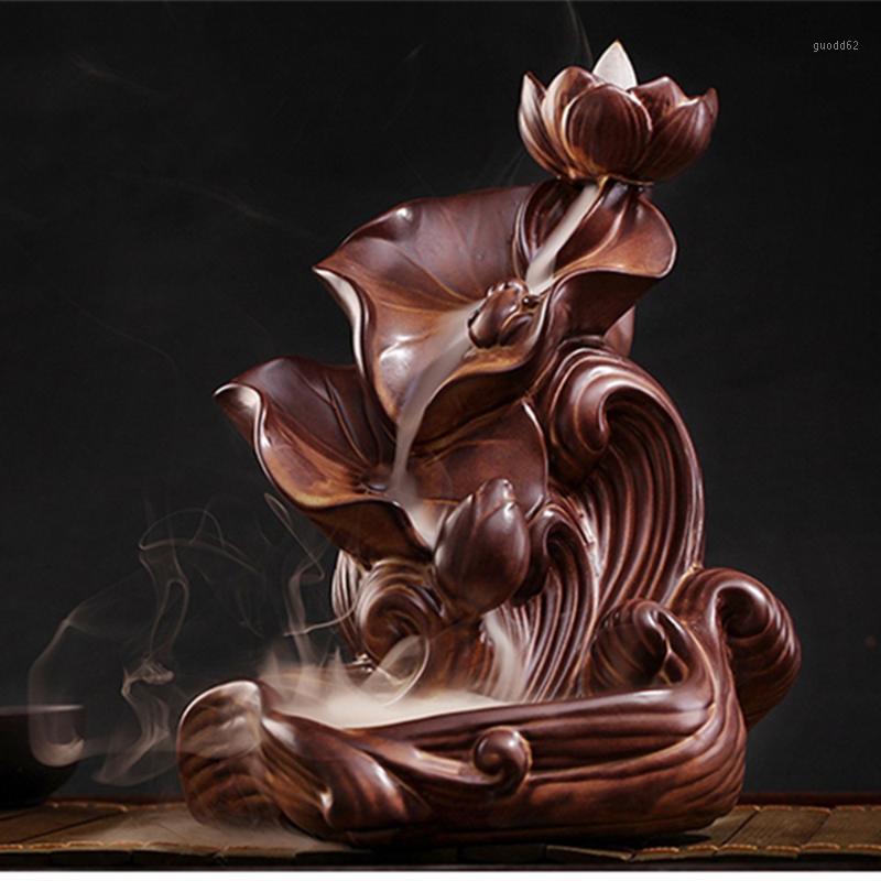 

New room diffuser plate ceramic backflow large lotus incense holder fragrance humidifier buddha incense sticks burners1