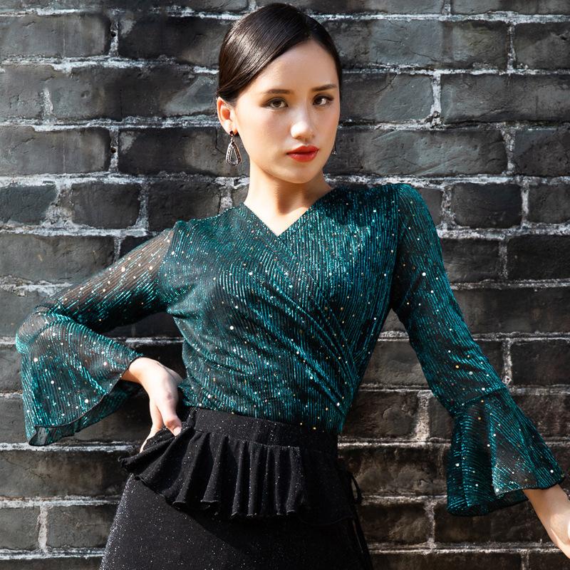 

Latin Dance Tops Women Adult Modal Short-Sleeved Tops New Latin Dance Practice Clothes Ballroom Costumes SL1913, As picture