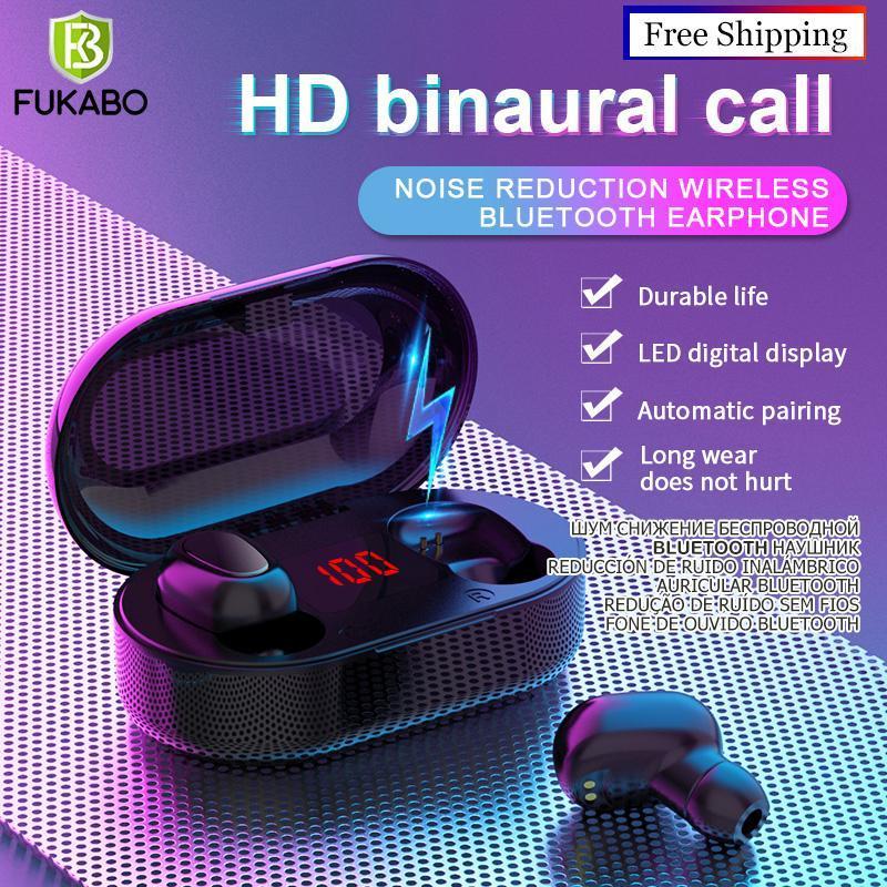 

V5.0 Bluetooth Earphones With Microphone Headset LED Display Wireless Headphones 9D Stereo Sports Waterproof Earbuds Headsets1, Black