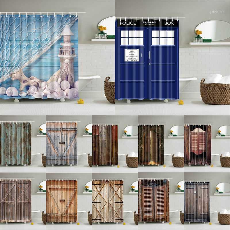 

Wooden Door Shower Curtains Bathroom Curtain Printed Waterproof Polyester Fabric Bath Screen Curtain for Home Decor With Hooks1