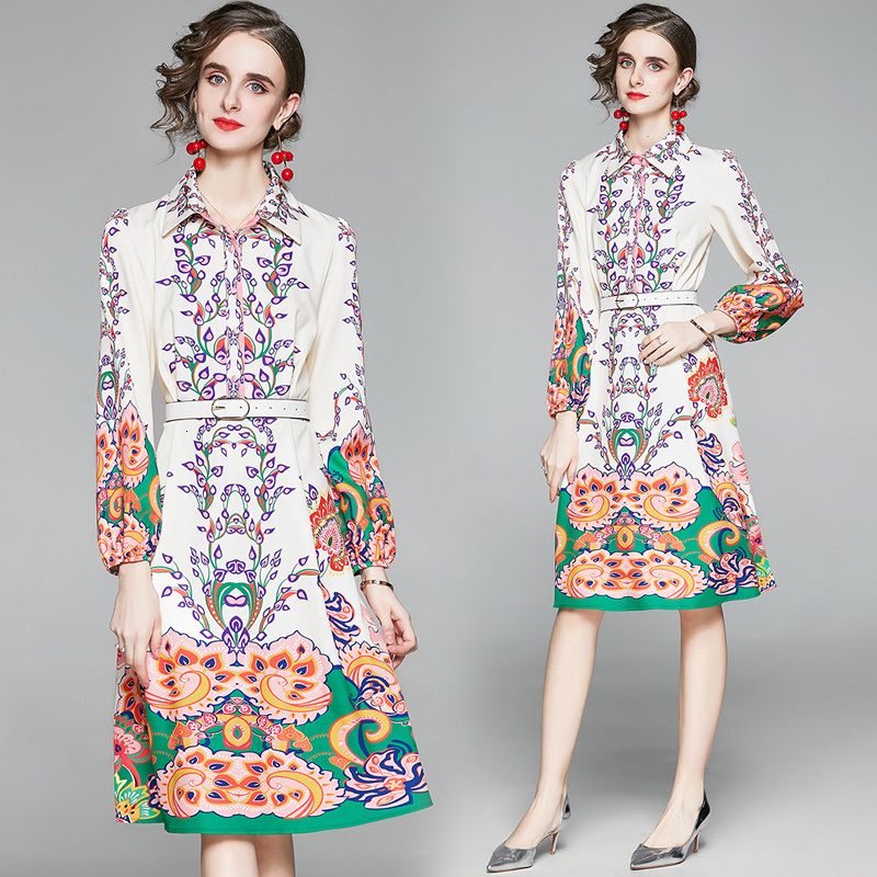 Womens Designer Runway Shirt Neck 2021 Fall Clothes Sleeve Long Casual Thin Belt Cocktail Dress for Woman Mq8c-image-653660237