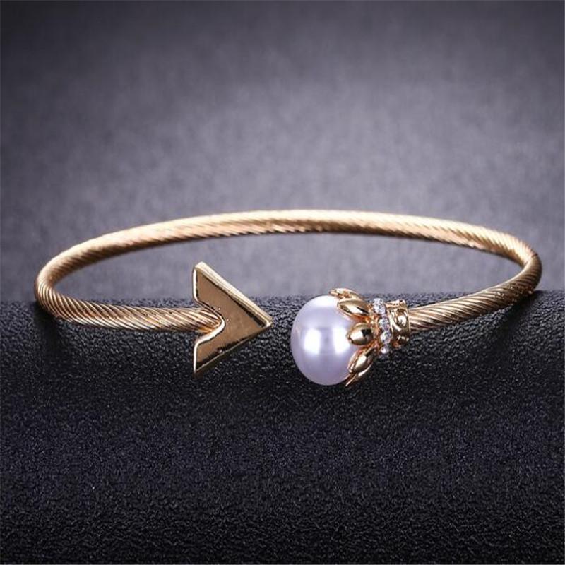 

European And American Imitation Pearl Arrow Bracelet Charm Female Gold Open Bracelet Fashion Women's Party Jewelry