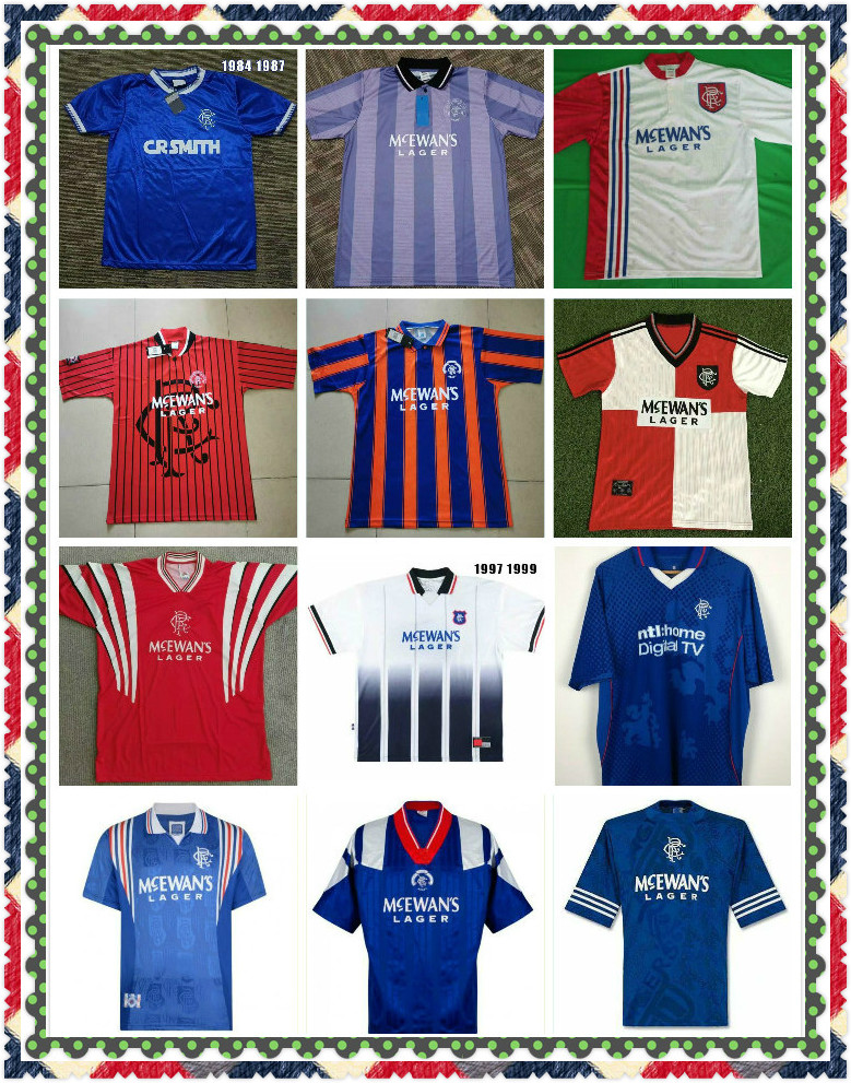

87 90 92 94 96 97 99 01 Glasgow Rangers Retro soccer jerseys blue away white GASCOIGNE LAUDRUP Soccer Shirts MCCOIST football kits Uniforms, Black;yellow