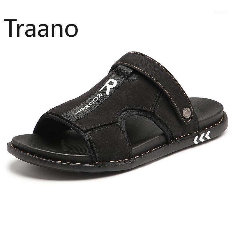 

High Quality 2020 New Summer Peep-toe Genuine Leather Shoes Men Sandals Classic For Male Soft Beach Sandalias Sandal Slides 451, Black