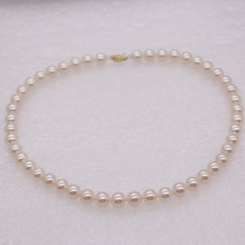 

Hight quality 8.5-9mm round natural white real pearl necklace 14k solid gold clasp wedding jewelry