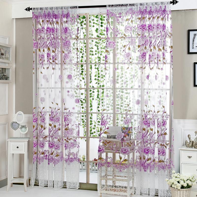 

New Flowers Printed Sun-shading Curtain Sheer Voile Tulle For Bedroom Living Room Kitchen Peony Window Curtains Home Textile1, Pink