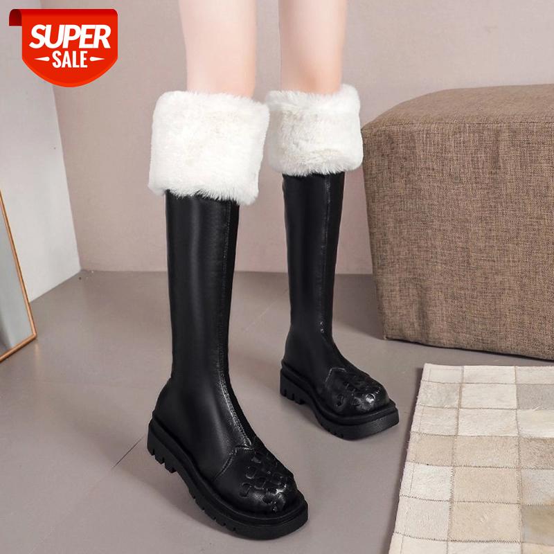 

Lucyever High Quality Pu Leather Long Knee High Boots Women Warm Short Plush Thick Heels Shoes Woman Waterproof Platform Boots #x508, Black