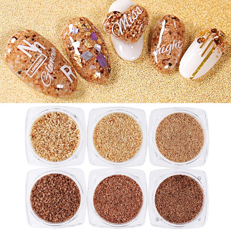 

6Pcs/Pack Japanese Beach Color Nail Sequins Wood Pigment Glitter Nail Cork Powder Set 3D Manicure Decoration for Gel Polish