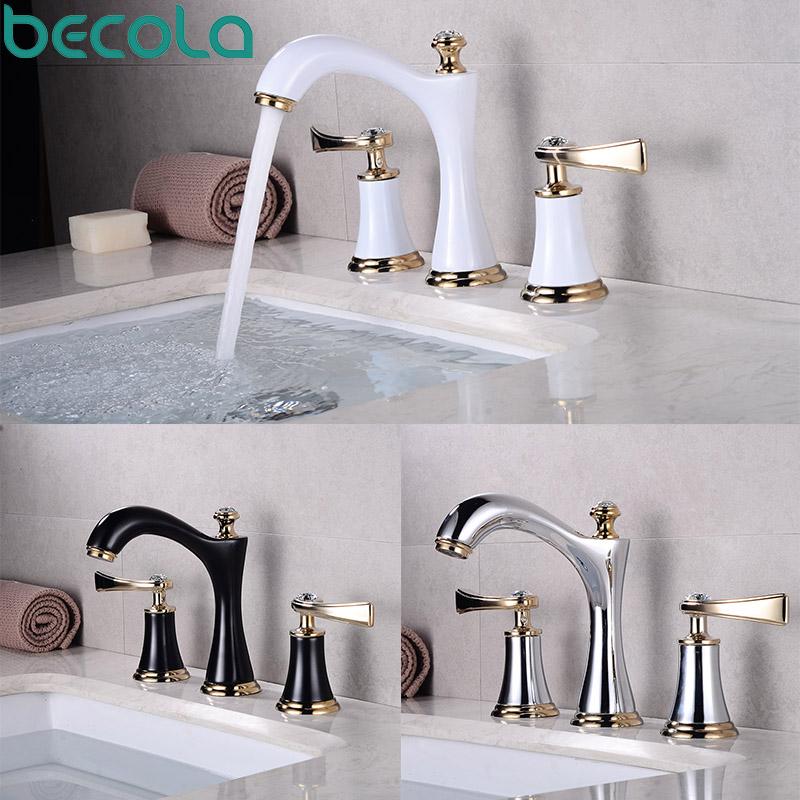 

BECOLA Black Basin faucet deck bathroom faucet installation White hole 3 double handle copper Chrome hot and cold water tap