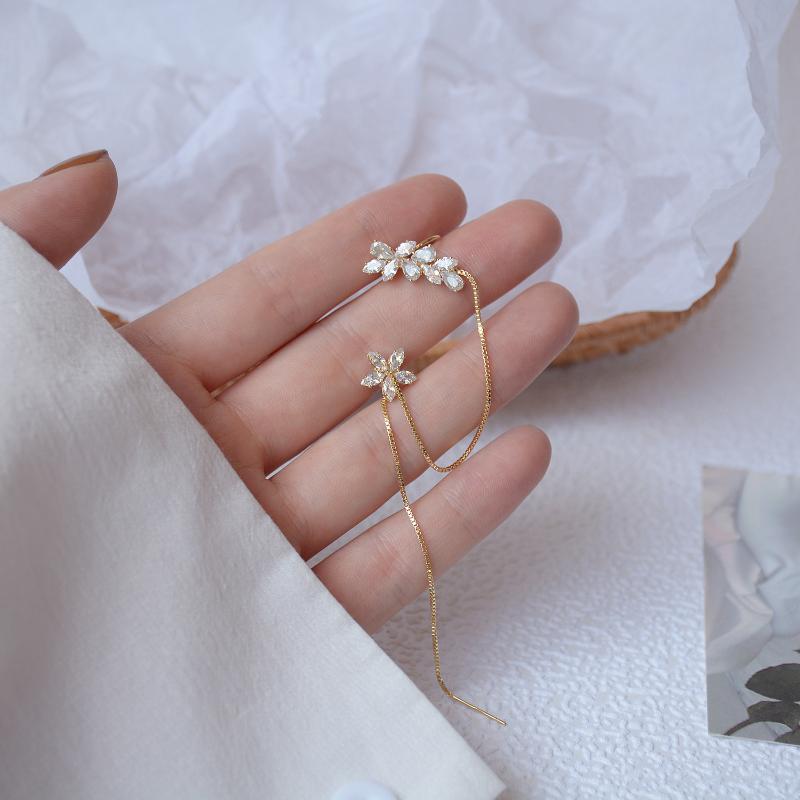 

S925 Sterling Silver Needle Delicate Zircon CZ Flower Stud Earrings for Women 14K Real Gold Plated Leaves Earrings
