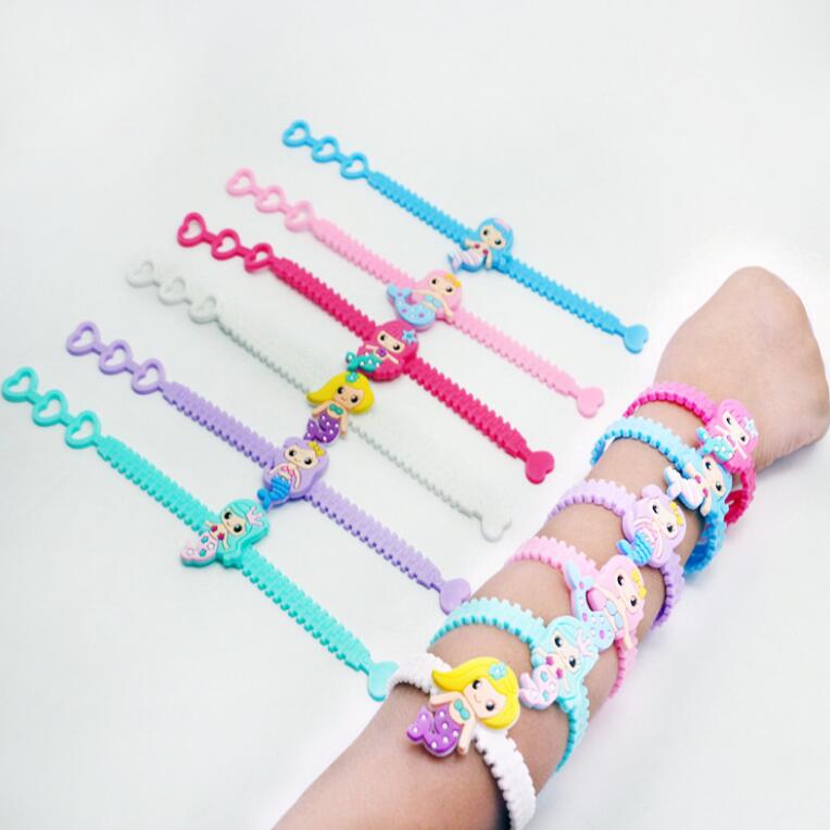 

New Fashion Cute Multicolor Mermaid PVC Kids Bracelet Wristband Bangle Birthday Party Home Jewelry Gift Free Shipping
