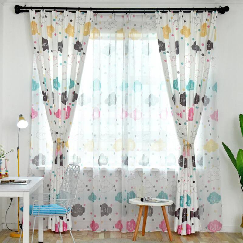 

Cartoon Cute Cloud Semi Shading Curtains for Kids Bedroom Living Room Tulle Window Treatments Print Drapes For Children Custom