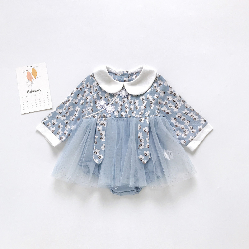 

2021 New Autumn Clothes Toddler Newborn Baby Girl Bodysuit Peter Pan Collar Long Sleeve Print Kids Es Outfit 0m5n, Blue