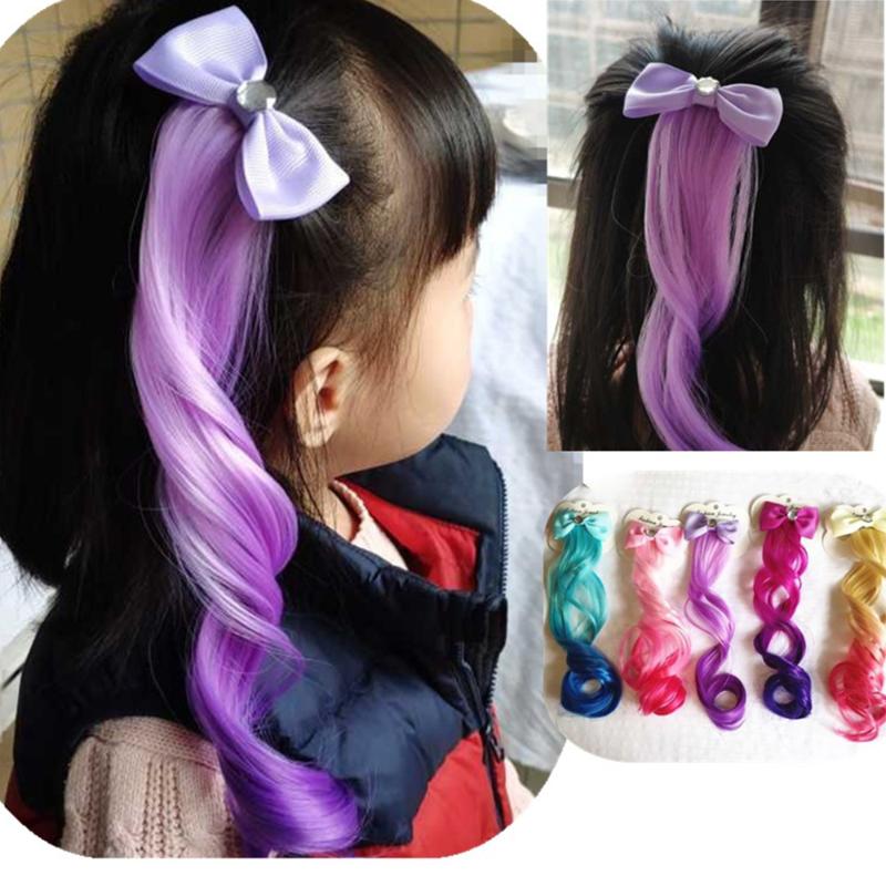 

Lovely Girls Colorful Bow Curls Princess Hair Ornament Headband Hair Clips Girls Kids Performance Wig Headwear Accessories, 01