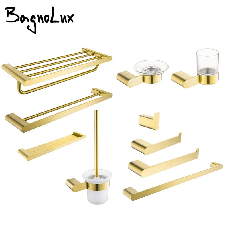 

Brushed Gold Stainless Steel Wall Mounted Hand Towel Bar Toilet Paper Holder Robe Towel Hooks Bathroom Accessories Set Kit