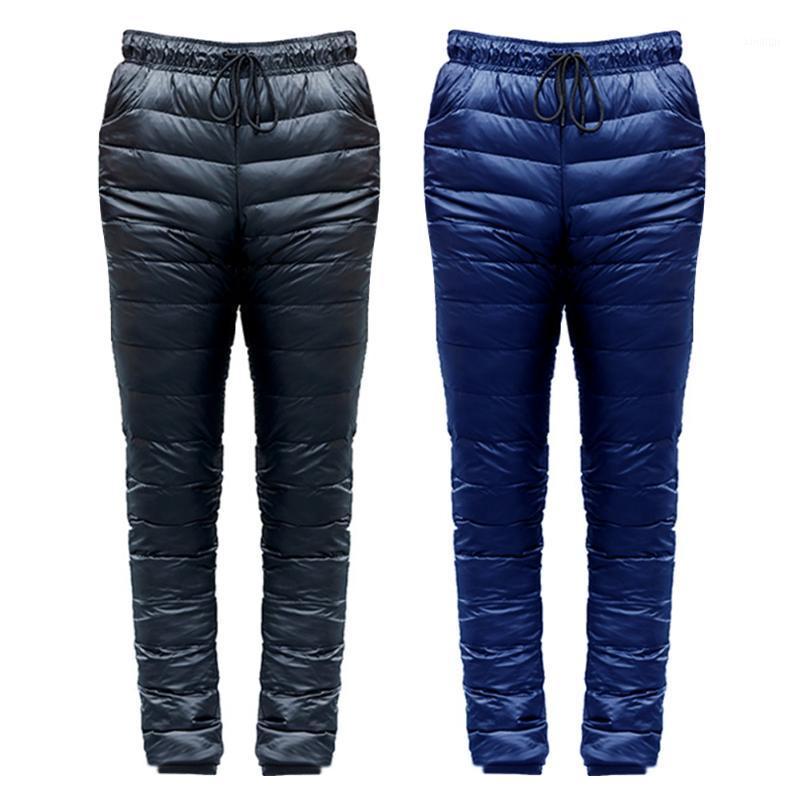 

Outdoor Camping Hiking Windproof Drawstring Down Pants Skiing Thickened Climbing Winter Warm Pocket Slim Trousers S-5XL1, Blue