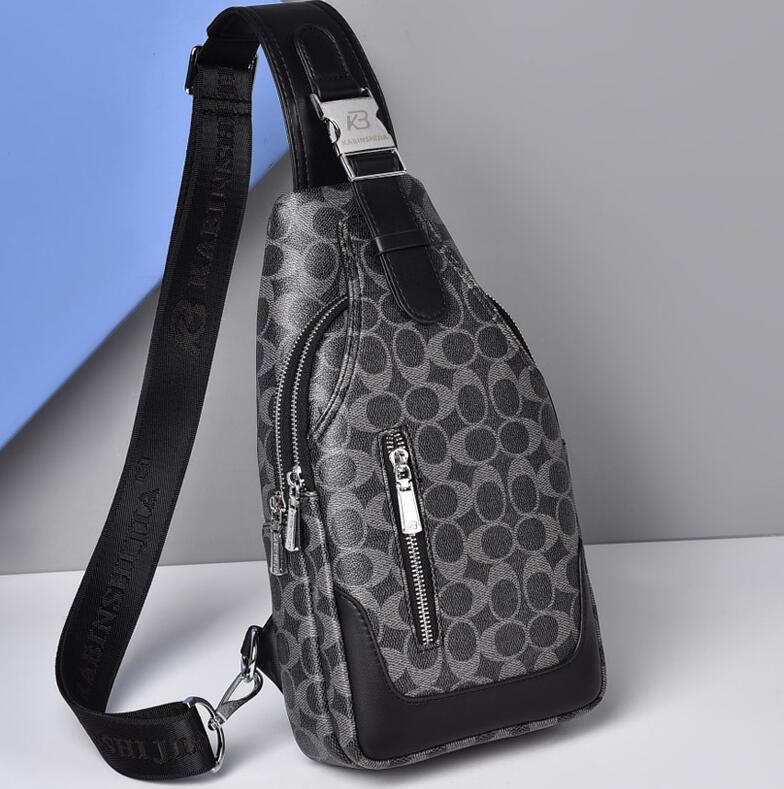 

Wholesale factory mens leather shoulder bags outdoor sports fitness leisure chest bag popular printing business backpack street trend zipper men handbag, Black2