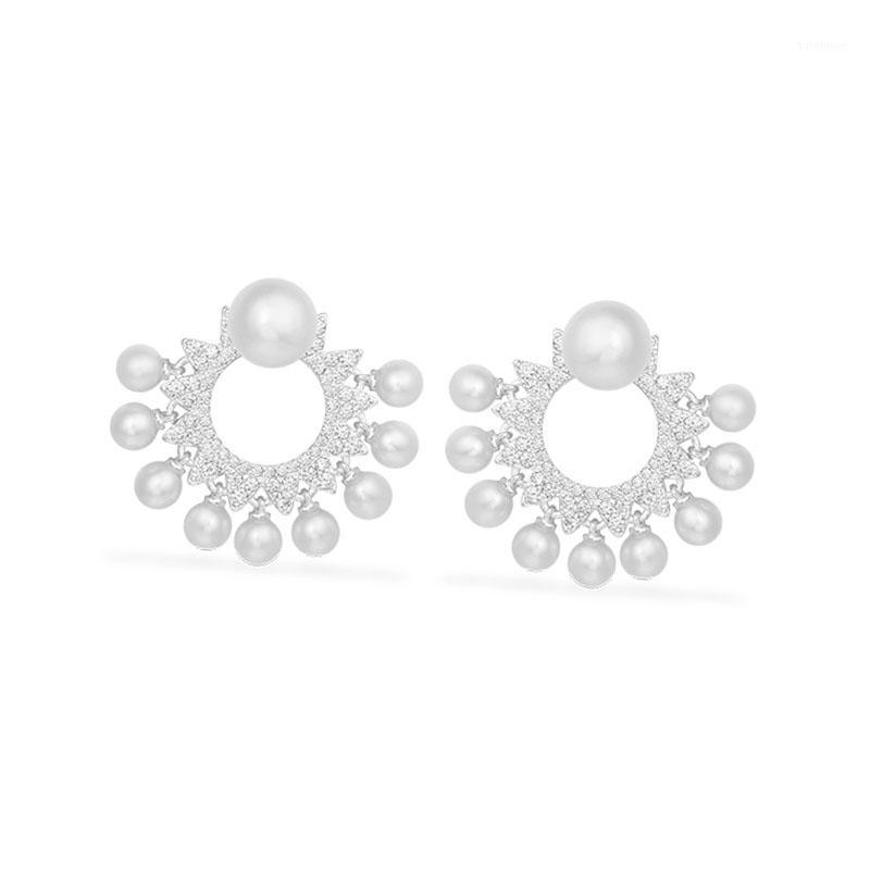 

SLJELY New Fashion 925 Sterling Silver White Sun Flower Earrings with Natural Pearls Zircon Women July Yacht Club Series Jewelry1