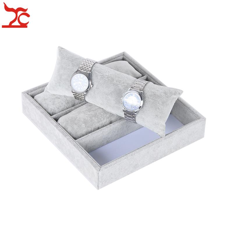 

Jewelry Pouches, Bags Velvet Display Pillow Case 3 Grid Bracelet Bangle Organizer Box Necklace Watch Chain Cushion Tray Holder