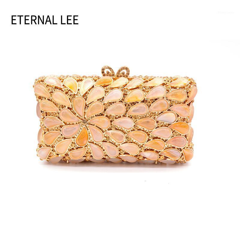 

ETERNAL LEE Luxury Agate Stone Handbags Women Elegant Evening Crystal Rhinestone Clutch Bags Ladies Gold Party Purse Wedding Bag1