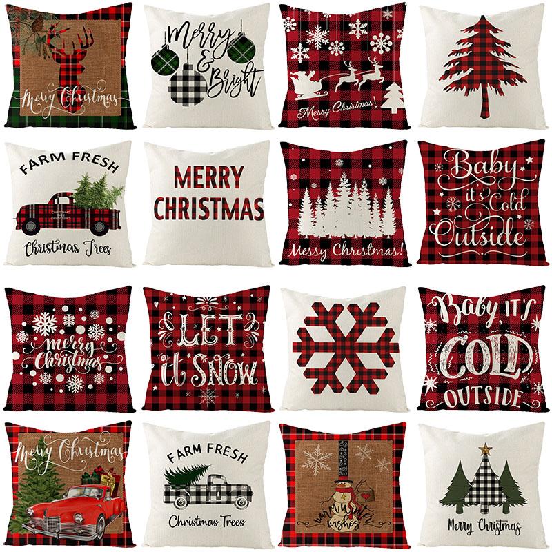 

45cm Christmas Cushion Cover Halloween Cotton Tree New Year Decoration Pillow Cushion Cover Linen Pillowcase, Z13