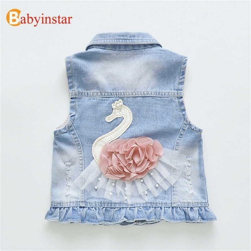 

Babyinstar Baby Denim Vest For Girls Fashion Swan Appliques Waistcoat Children's Clothing Vests & Waistcoats Baby Girls Clothes 201106, Blue