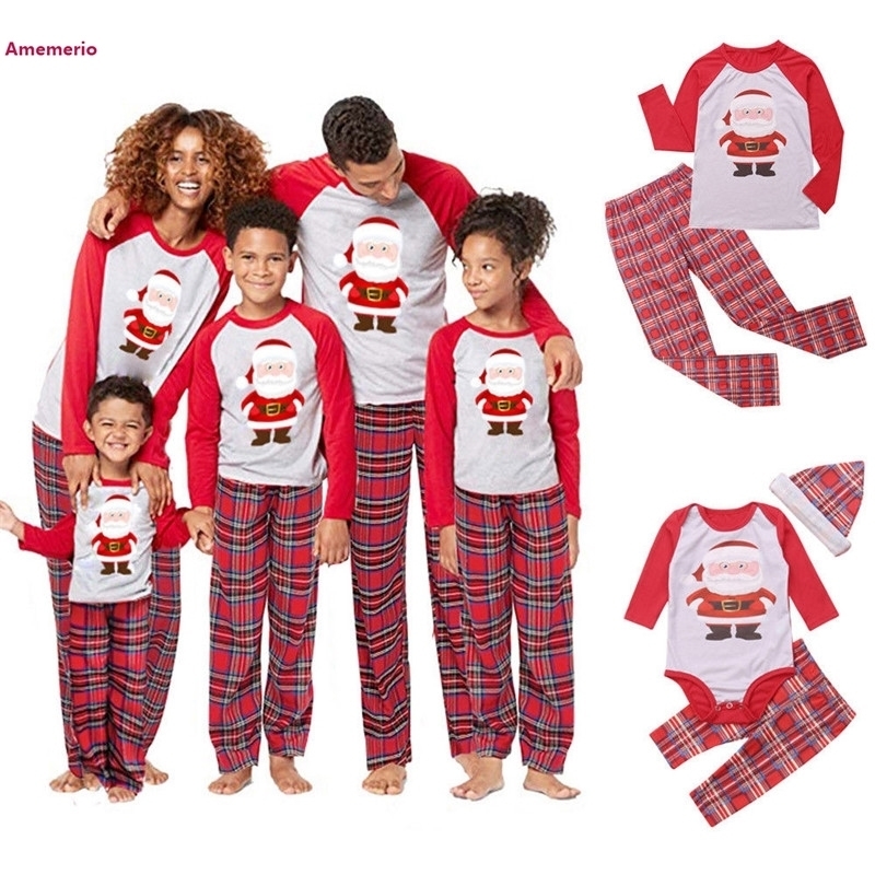 

Matching Family Outfits Christmas Pajamas PJs Sets Kids Adult Sleepwear Nightwear Clothing Family Casual Santa Clothes Set 201128, Red