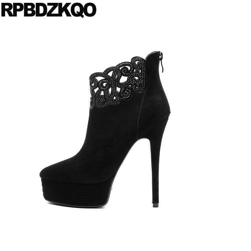 

sexy sheepskin women boots winter 2020 pointed toe exotic dancer stiletto fur shoes high heel booties handmade rhinestone black