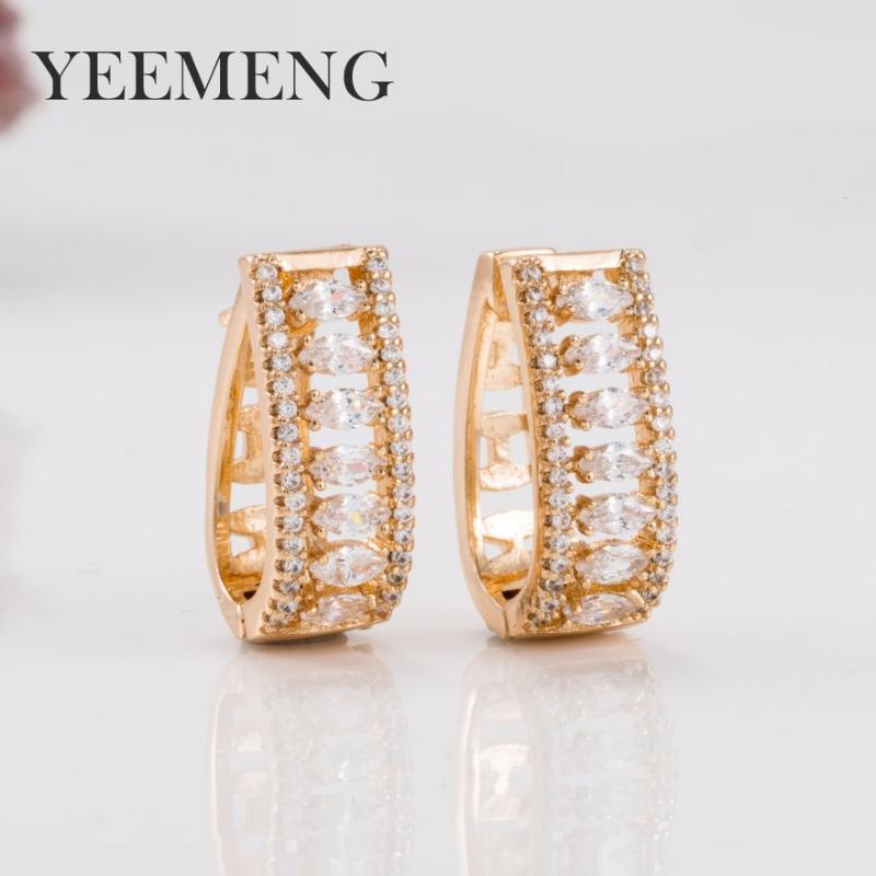 

Hoop & Huggie YEEMENG Rose Gold Color Earring Fashion Round Shining White Zircon Earrings For Women Jewelry Wedding Accessories