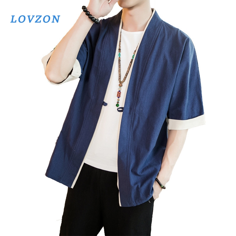 

Men Patchwork Shirt Streetwear Short Sleeve Summer Vintage Kimono Shirts Black Fashion Open Stitch