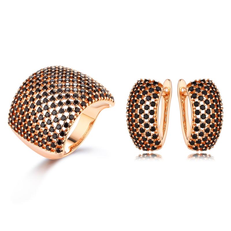 

CZ Zircon Earrings Ring Set Copper Jewelry Sets Prong Setting Rhinestones Wedding Women Rings Big Size Love Earrings, As pic