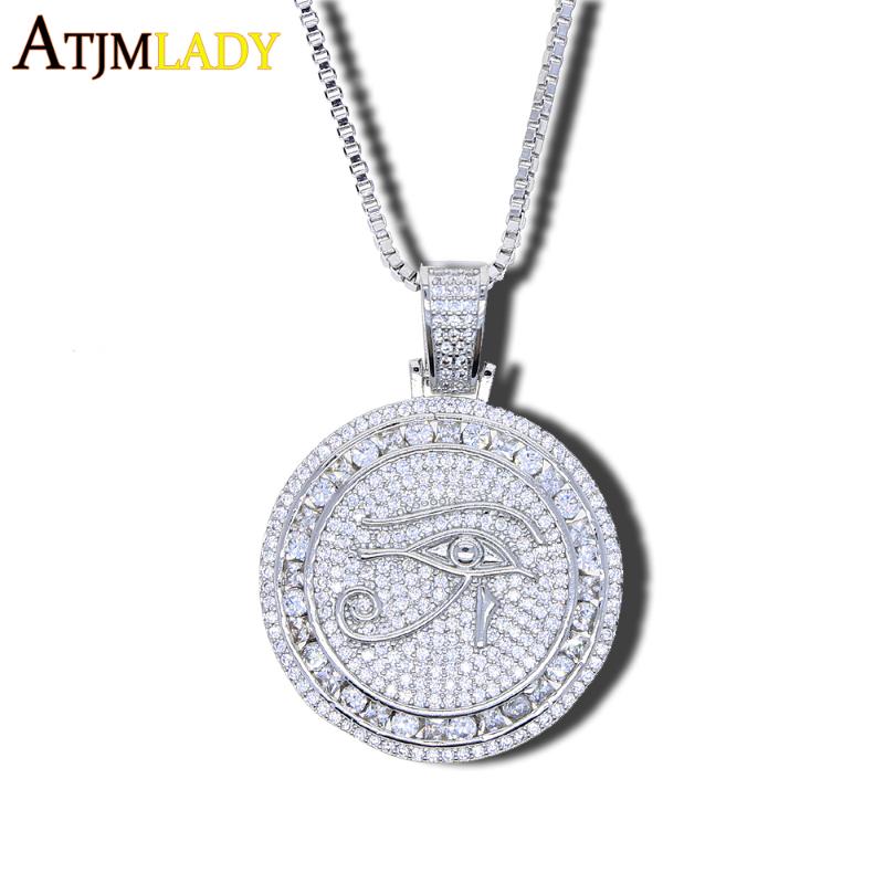 

New Silver Color Iced out Bling 5A CZ Cubic Zirconia Hip Hop Evil Eye Pendant Necklace Charm Choker Women Jewelry